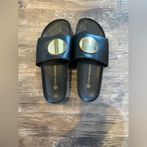 Tory Burch Black and Gold Sandals